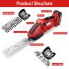 24V Cordless Handheld Grass Shear Hedge Trimmer with 90° Cutting Angle 2Pcs Replaceable Blades Electric Shrub Trimmer Hedge Cutter with Detachable Bat