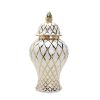 White and Gold Ceramic Decorative Ginger Jar Vase