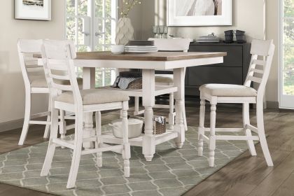 Antique White Finish Counter Height Set 5pc Table with Bottom Storage and 4 Counter Height Chairs Farmhouse Style Dining Kitchen Set Wooden Furniture