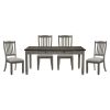 Antique Gray and Coffee Finish 5pc Dining Set Table w 6x Drawers Upholstered 4x Side Chairs Casual Country Style Dining Room Furniture