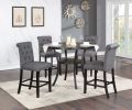 Dining Room Furniture Natural Wood Round Dining Table 4x High Chairs Charcoal Fabric Tufted Roll Back Top Chair Storage Shelve 5pc Counter Height Dini