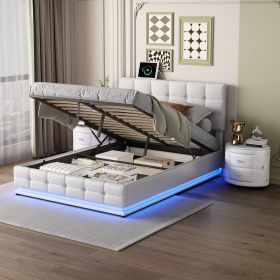 3-Pieces Bedroom Sets,Queen Size Upholstered Bed with LED Lights,Hydraulic Storage System and USB Charging Station