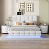 3-Pieces Bedroom Sets,Queen Size Upholstered Bed with LED Lights,Hydraulic Storage System and USB Charging Station