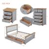 3-Pieces Bedroom Sets Queen Size Platform Bed with Nightstand(USB Charging Ports) and Storage Chest,Gray+Natrual