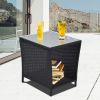 Outdoor Side Coffee Table with Storage Shelf,All Weather PE Rattan and Steel Frame,Patio Furniture Square,Bistro Table for Garden Porch