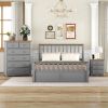 3-Pieces Bedroom Sets Queen Size Platform Bed with Nightstand(USB Charging Ports) and Storage Chest,Gray+Natrual