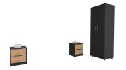 3 Piece Bedroom Set, London Armoire + Egeo Nightstand + Egeo Nightstand, Black / Pine