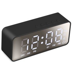 Mirror Digital Alarm Clock LED V5.0 Wireless Speaker Clock with FM Radio Temperature Display MMC Card Slot (Option: AlarmClock Black)