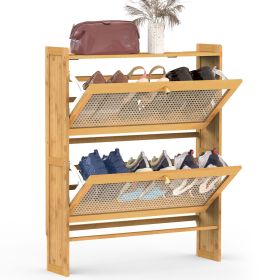 2-Tier Shoe Cabinet with 2 Flip Drawers Slim Bamboo Shoe Rack Freestanding Narrow Shoe Organizer with 44lbs Max Load for Entryway Hallway (Option: ShoeCabinet 70CM)