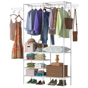 Metal Garment Rack Shoe Clothing Organizer Shelves Freestanding Multifunctional Clothes Wardrobe (Option: GarmentShoeShelf White)