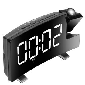 Projection Alarm Clock with Radio Function 7.7In Curved-Screen LED Digital Alarm Clock w/ Dual Alarms 4 Dimmer 12/24 Hour USB Charging Port 180° Rotat (Option: ProjectionClock White)