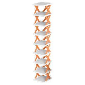 9Tier Narrow Entryway Shoe Rack Plastic Vertical Shoe Organizer Space Saving Free Standing Shoes Storage Shelf Closet Hallway (Option: 9TierShoeRack Orange)