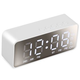 Mirror Digital Alarm Clock LED V5.0 Wireless Speaker Clock with FM Radio Temperature Display MMC Card Slot (Option: AlarmClock White)