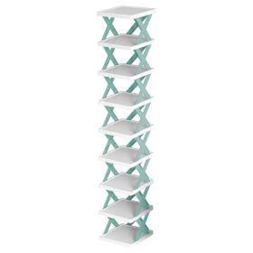 9Tier Narrow Entryway Shoe Rack Plastic Vertical Shoe Organizer Space Saving Free Standing Shoes Storage Shelf Closet Hallway (Option: 9TierShoeRack Blue)