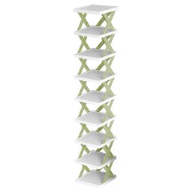 9Tier Narrow Entryway Shoe Rack Plastic Vertical Shoe Organizer Space Saving Free Standing Shoes Storage Shelf Closet Hallway (Option: 9TierShoeRack Green)