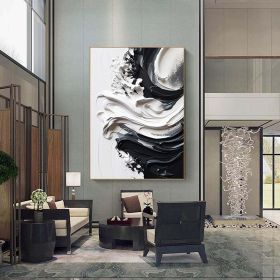 Hand Painted Oil Painting Original Black White Minimalist Painting Black White Wall Art Large Black And White Painting Frameable Abstract Art Office D (style: 01, size: 100X150cm)