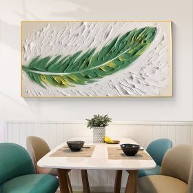 Handmade Oil Painting Original Feather Oil Painting on Canvas Large Textured Wall Art Living room Wall Decor Abstract Green Painting Custom Modern Hom (style: 01, size: 40x80cm)