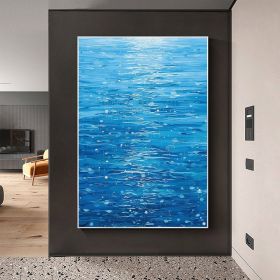 Hand Painted Oil Painting Abstract Water Surface Oil Painting on Canvas Original Seascape Painting Rain Scene Wall Decor Bedroom Home Decor Large Blue (style: 01, size: 50X70cm)