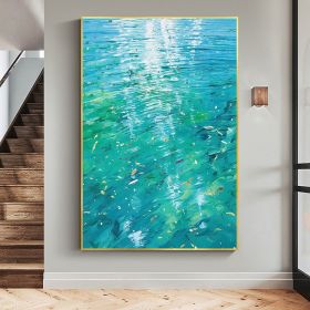 Hand Painted Oil Painting Large Abstract Water Surface Oil Painting on Canvas Original Blue Painting Living Room Home Decor Painting Modern Wall Art (style: 01, size: 150X220cm)