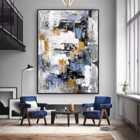 Hand Painted Oil Painting Palette knife abstract wall art large gray blue gold painting oversized modern abstract canvas large canvas art abstract acr (style: 01, size: 60X90cm)