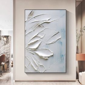 Hand Painted Oil Painting Original white thick textured oil painting on canvas Large wall art Abstract minimalist textured painting Custom painting Li (style: 01, size: 150X220cm)