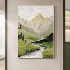 Hand Painted Oil Painting Large Textured Canvas Art Mountains Landscape Art Painting Green Abstract Wall Art Light Green Landscape Painting Sky Abstra (style: 01, size: 50X70cm)