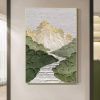 Hand Painted Oil Painting Mountains Landscape Art Painting Green Abstract Wall Art Large Textured Canvas Art Light Green Landscape Painting Sky Abstra