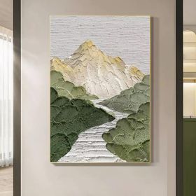 Hand Painted Oil Painting Mountains Landscape Art Painting Green Abstract Wall Art Large Textured Canvas Art Light Green Landscape Painting Sky Abstra (style: 01, size: 90X120cm)