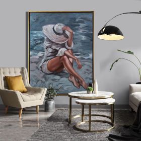 Hand Painted Oil Painting Sexy Woman Beach Oil Painting Nude art Women Original Painting Large Wall Art Sexy Woman Painting Beach Holiday Painting Art (style: 01, size: 90X120cm)