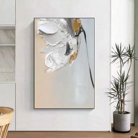 Handmade Oil Painting Abstract White Floral Painting On Canvas Personalized Gifts Fancy Wall Art Large Flower Oil Painting Minimalist Modern Living Ro (style: 01, size: 100X150cm)