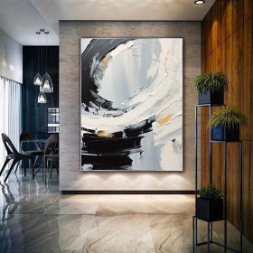 Hand Painted Oil Painting Original Black White Minimalist Painting Black White Wall Art Large Black And White Painting Blue oil painting White Black A (style: 01, size: 150X220cm)