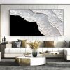 Hand Painted Oil Painting Large Black and White Painting Original Black and White Ocean Wave Art White Texture Wall Art Black Abstract Painting Living