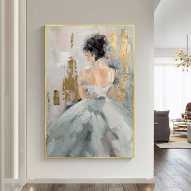 Hand Painted Oil Painting Abstract Beautiful Girl Oil Painting On Canvas Large Wall Art Original White Skirt Painting Boho Wall Decor Custom Painting (style: 01, size: 150X220cm)
