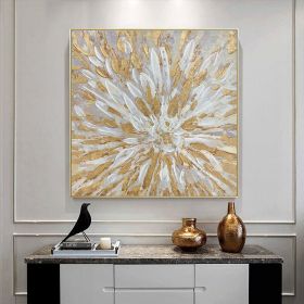 Hand Painted Large Original Oil Painting Abstract Wall Art Gold And White Modern Art Gold Leaf Painting Gold Foil Painting Boho Wall For Home Decor Te (style: 01, size: 60x60cm)