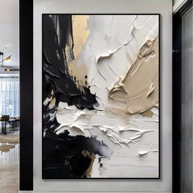 Handmade Oil Painting Black And White Textured Painting Large Abstract Painting Black And White Abstract Wall Art Black Minimalist Painting (style: 01, size: 50X70cm)