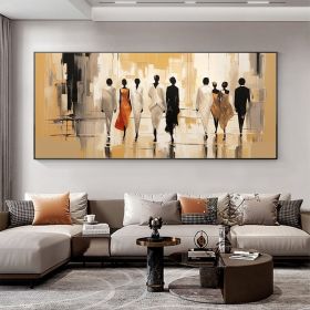 Hand Painted Abstract Walking People Oil Painting On Canvas Large Wall Art Original Golden Modern Wall Art Living Room Wall Decor Retro Wall Art Gift (style: 01, size: 140x280cm)