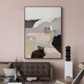 Handmade Oil Painting Modern Abstract Painting Geometric Scenery Painting Grey Mountain Acrylic Painting Brown Pink Canvas Painting Extra Large Wall A (style: 01, size: 90x130cm)