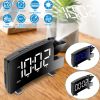 Projection Alarm Clock with Radio Function 7.7In Curved-Screen LED Digital Alarm Clock w/ Dual Alarms 4 Dimmer 12/24 Hour USB Charging Port 180° Rotat