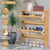 2-Tier Shoe Cabinet with 2 Flip Drawers Slim Bamboo Shoe Rack Freestanding Narrow Shoe Organizer with 44lbs Max Load for Entryway Hallway
