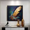 Handmade Oil Painting Original Abstract Feather Oil Painting on Canvas Large Wall Art Golden Texture Painting Minimalist Art Custom Living Room Decor