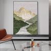 Hand Painted Oil Painting Mountains Landscape Art Painting Green Abstract Wall Art Large Textured Canvas Art Light Green Landscape Painting Sky Abstra