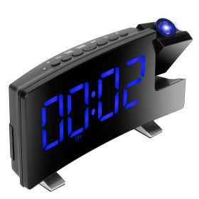 Projection Alarm Clock with Radio Function 7.7In Curved-Screen LED Digital Alarm Clock w/ Dual Alarms 4 Dimmer 12/24 Hour USB Charging Port 180° Rotat (Option: ProjectionClock Blue)
